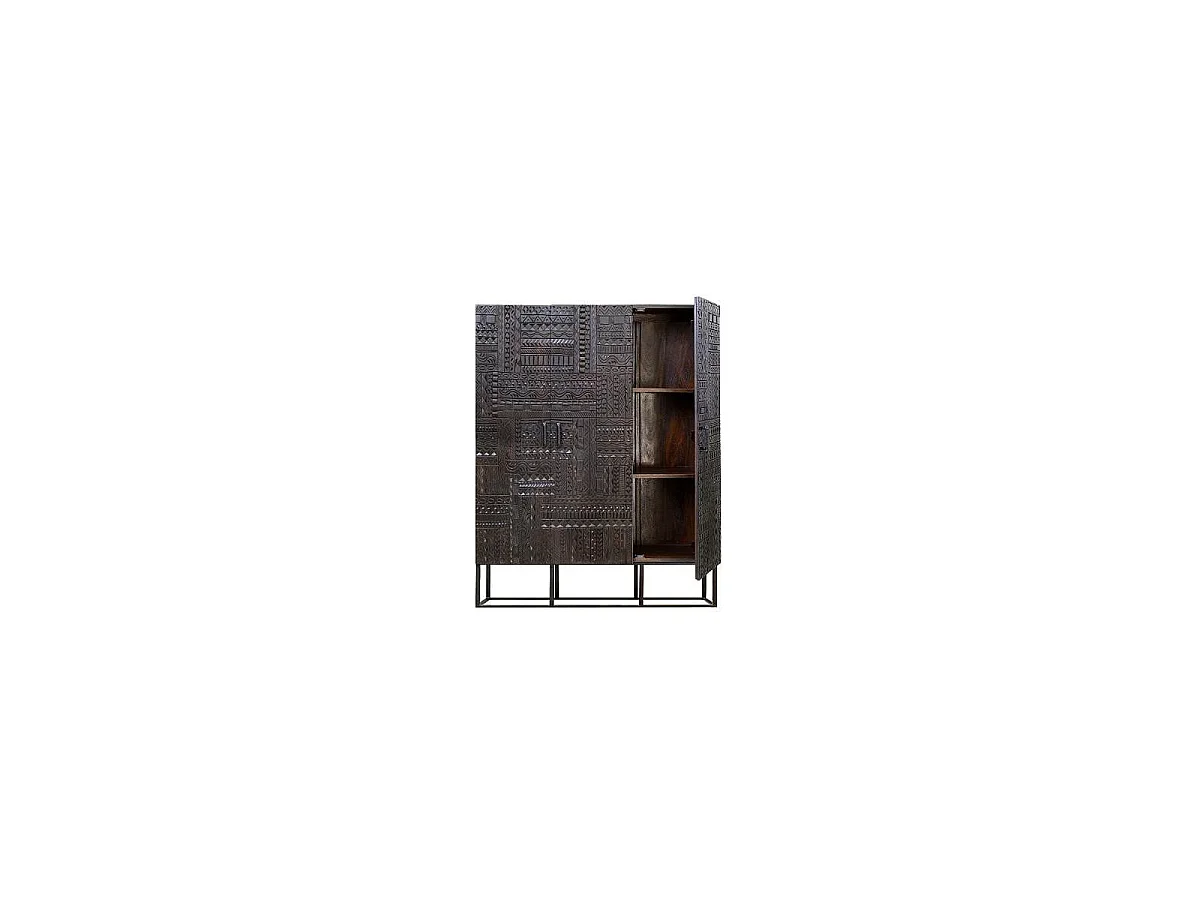 Vitrine en manguier et métal noyer foncé