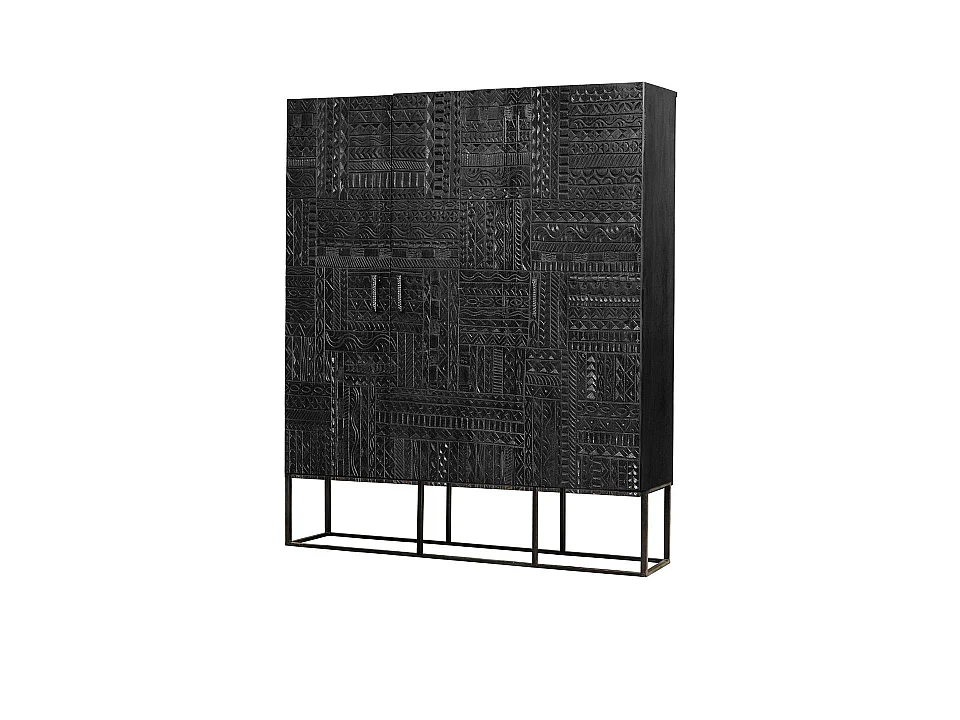 Armoire en bois de manguier 120 cm, style ethnique - 135 x 120 x 40