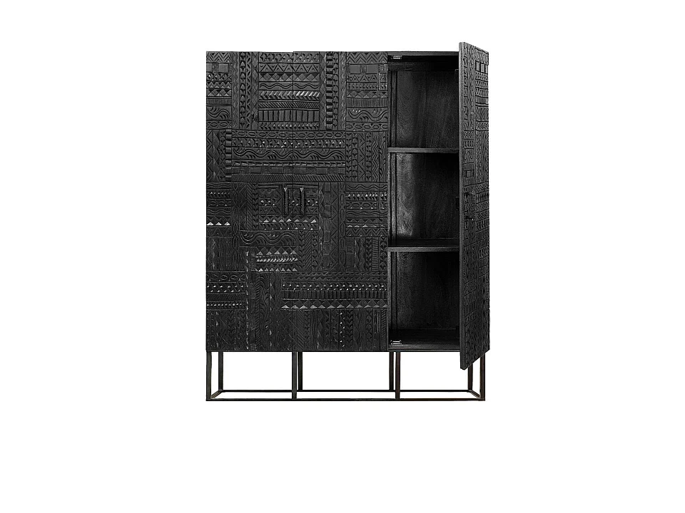 Armoire en bois de manguier 120 cm, style ethnique - 135 x 120 x 40