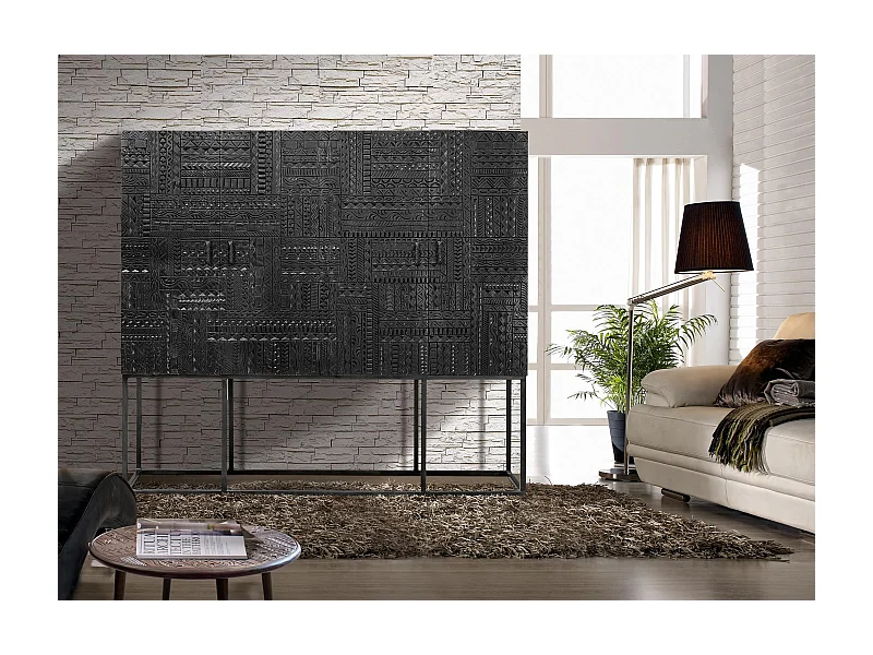 Aufbewahrungsschrank aus Mangoholz und Eisenbeinen