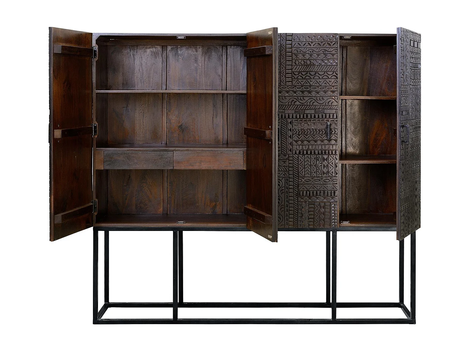 Vitrine en bois de manguier et pieds en métal