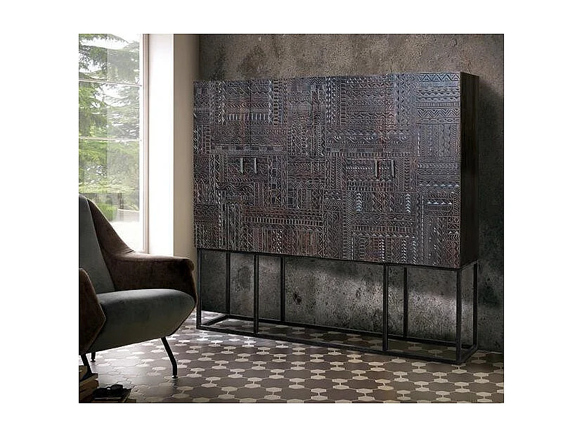 Vitrine en bois de manguier et pieds en métal