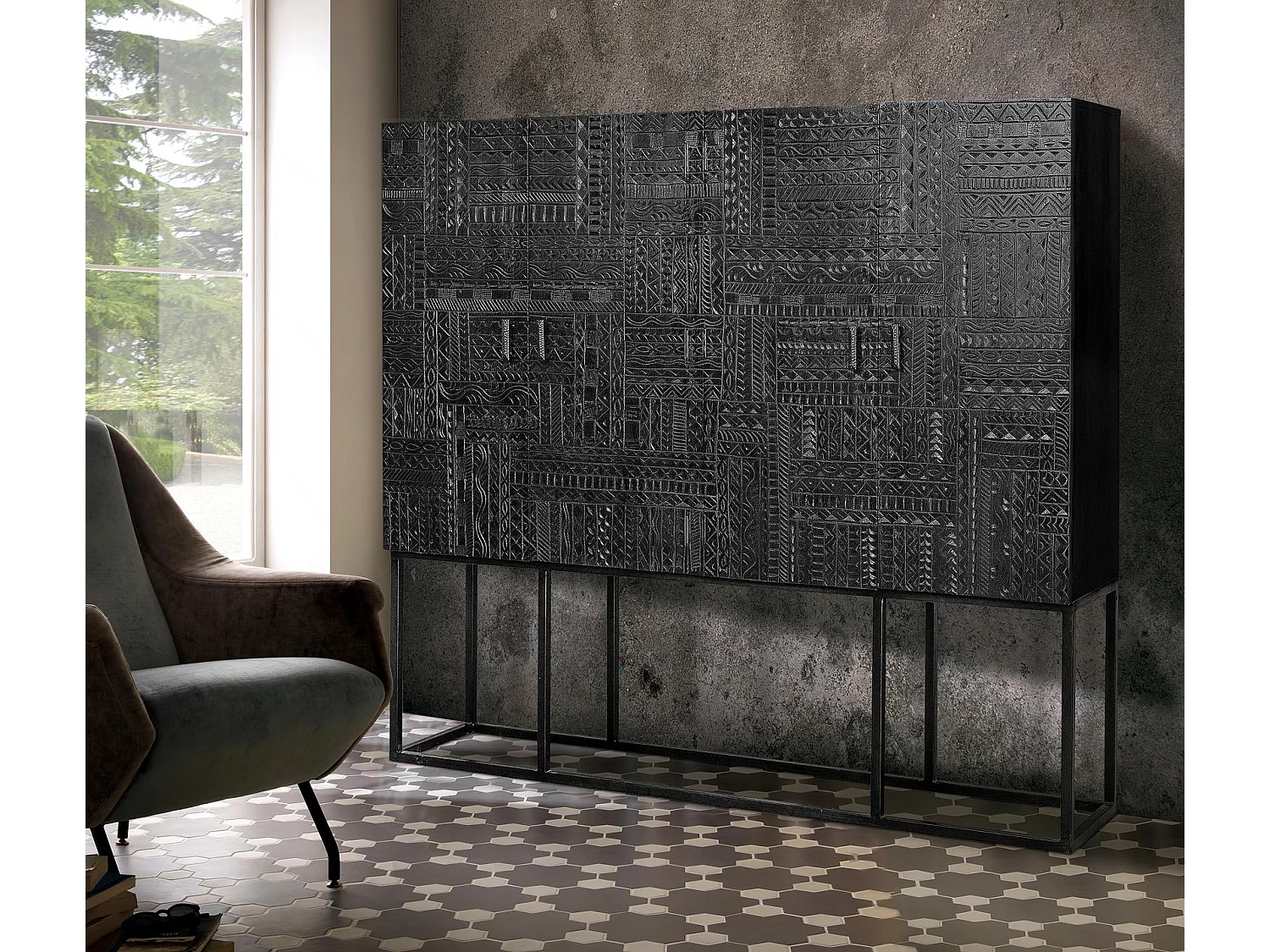 Armoire en bois de manguier 180 cm, style ethnique - 160 x 180 x 40