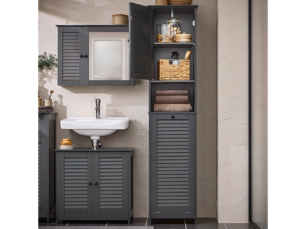 SoBuy BZR124-DG Meuble Colonne de Salle de Bain, Placard Armoire Toilette Haute