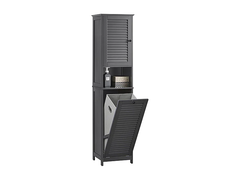 Mueble Columna de Baño con 1 Cesto para Ropa Sucia Armario Alto para Baño con 1 Puerta y 3 Estantes Gris 40 x 38 x 170 cm BZR124-DG SoBuy ES