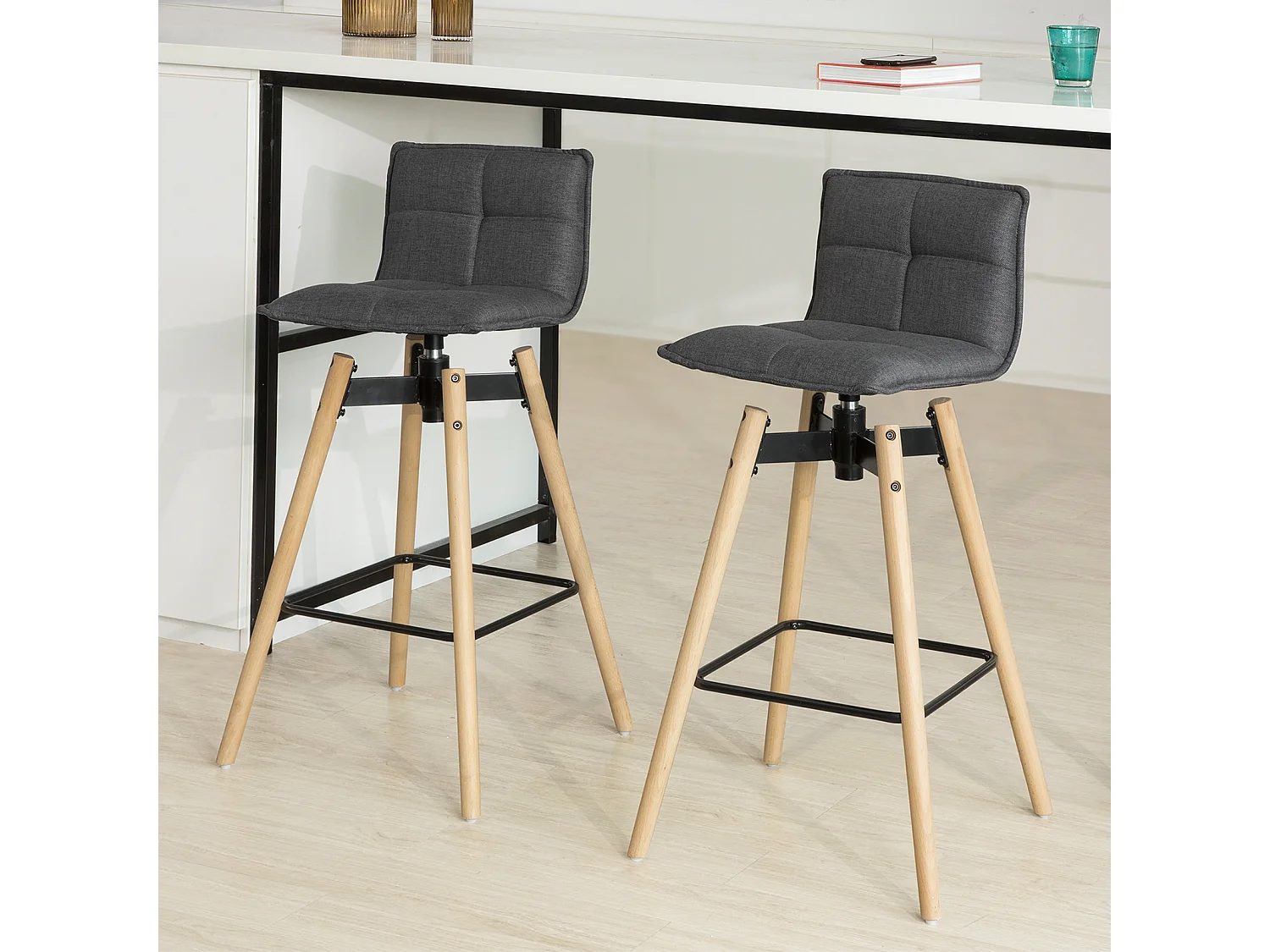 SoBuy FST45-DG Barkruk 360° draaibaar Zithoogte 75 cm Barstoel Barkruk Draaistoel met rugleuning Donkergrijs