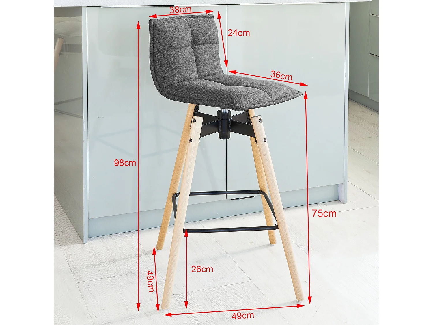 SoBuy FST45-DG Barkruk 360° draaibaar Zithoogte 75 cm Barstoel Barkruk Draaistoel met rugleuning Donkergrijs