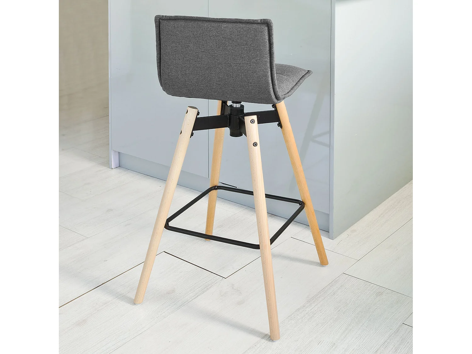 SoBuy FST45-DG Barkruk 360° draaibaar Zithoogte 75 cm Barstoel Barkruk Draaistoel met rugleuning Donkergrijs