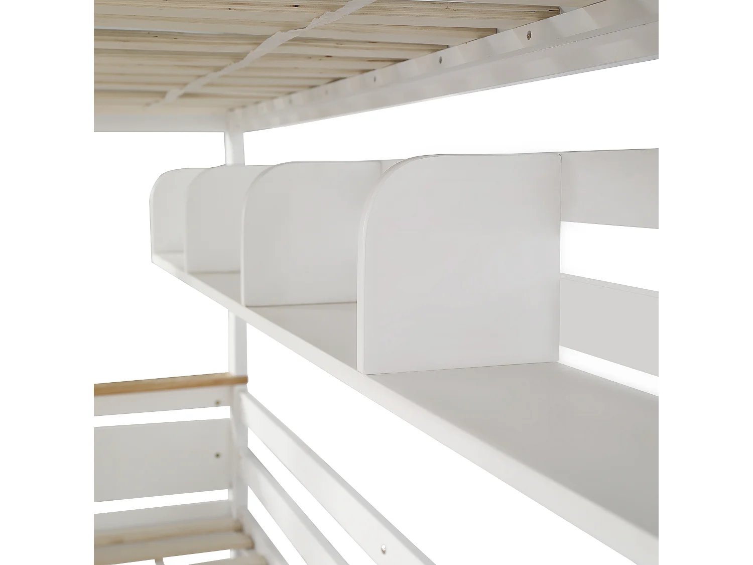 Stapelbed 90x200cm & 140x200cm - met ladder, planken en 2 laden - grenenhout en MDF - Wit