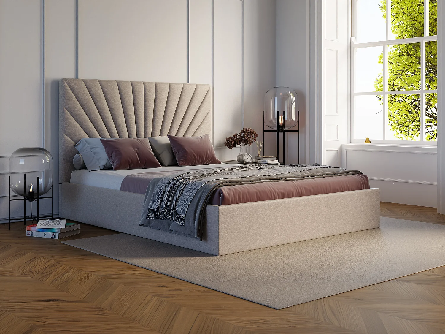 Lit coffre 180 x 200 cm - Tissu - Beige + Matelas - RILIODA de Pascal Morabito