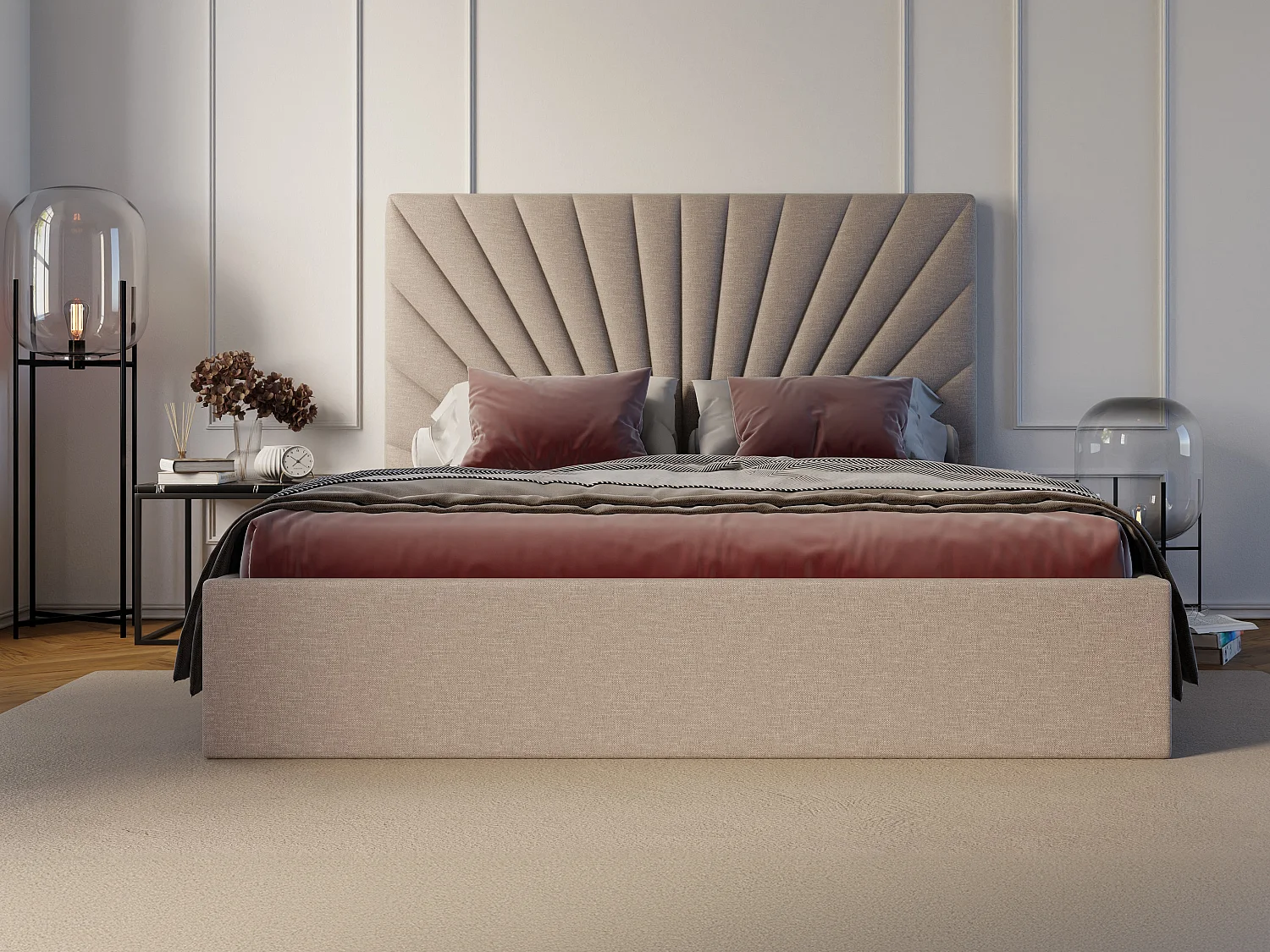 Bed met opbergruimte 180 x 200 cm - Stof - Beige + matras - RILIODA van Pascal Morabito
