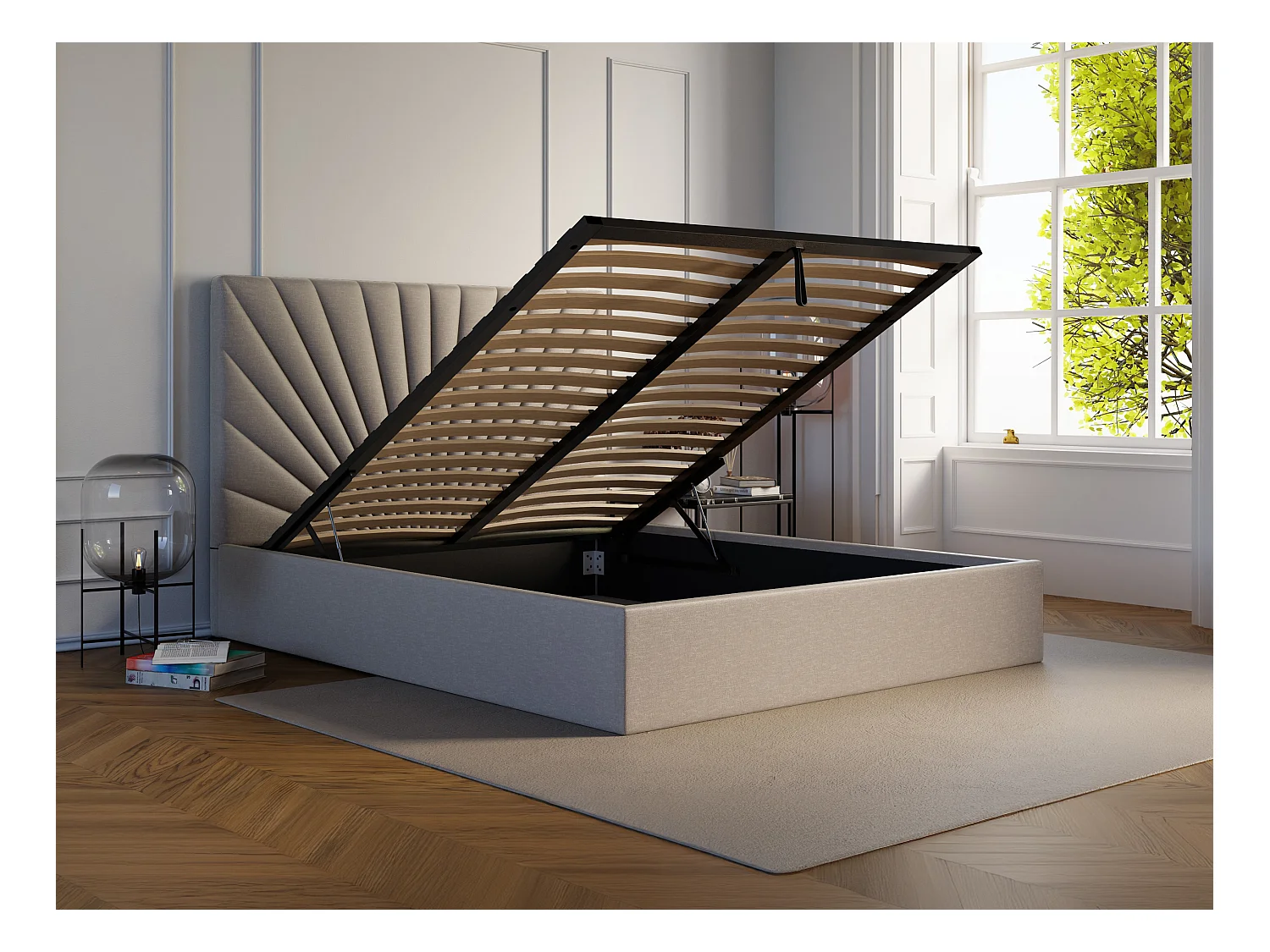 Bed met opbergruimte 180 x 200 cm - Stof - Beige + matras - RILIODA van Pascal Morabito