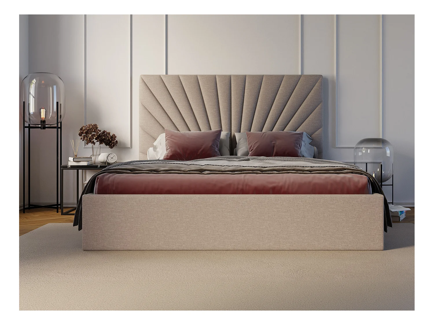 Canapé abatible 180 x 200 cm - Tela - Beige + Colchón - RILIODA de Pascal Morabito