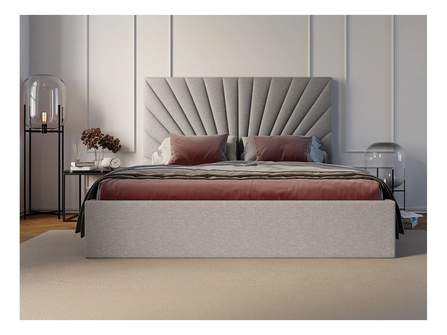 Sengekoffre med oppbevaringskrin 180 x 200 cm - Stoff - Lysegrå - RILIODA fra Pascal Morabito