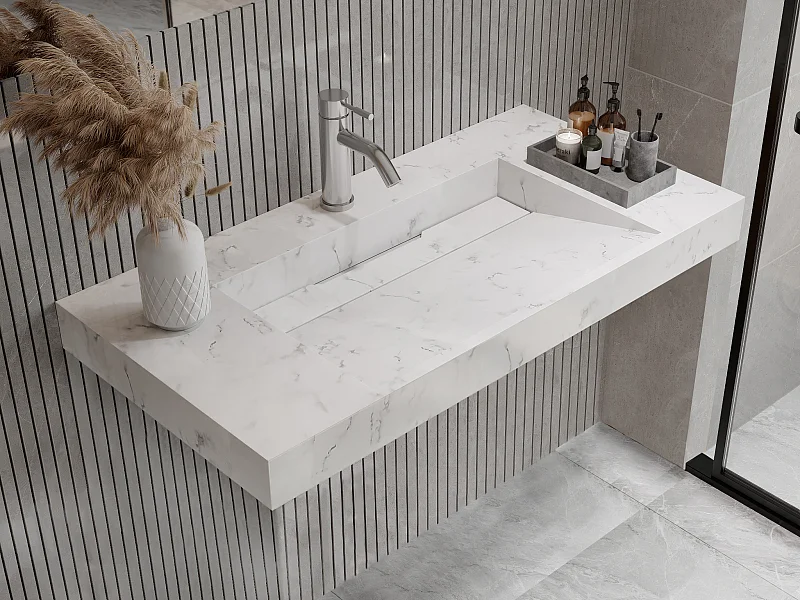 Lavabo sospeso L90,2 x l45,2 x H8 cm in Solid Surface Bianco - TAKOTNA