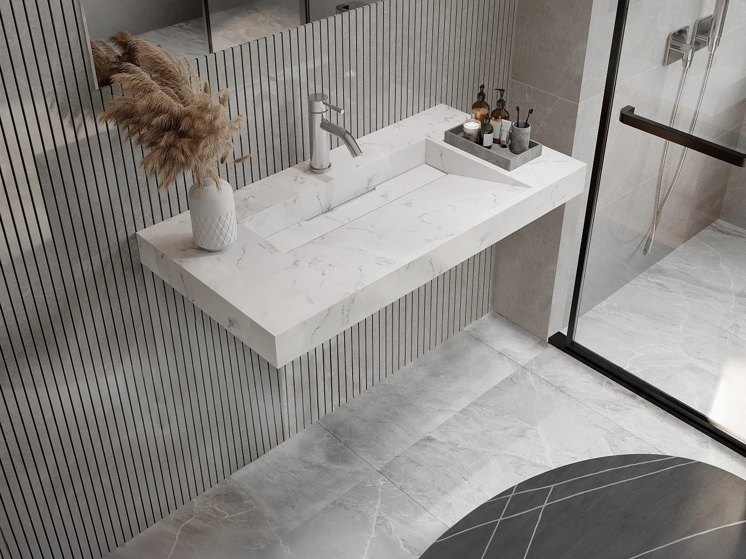 Vasque suspendue en solid surface blanche - L90.2 x l45.2 x H8 cm - TAKOTNA