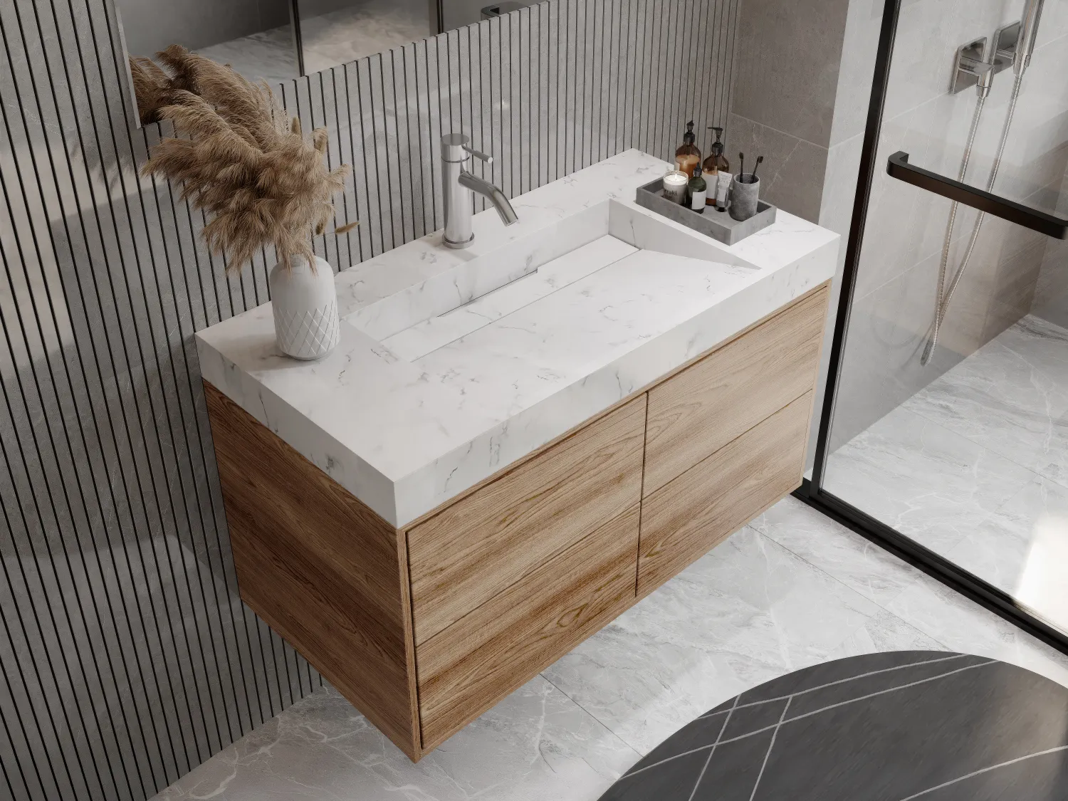 Lavabo flotante de solid surface blanca - L90.2 x l45.2 x Alt. 8 cm - TAKOTNA