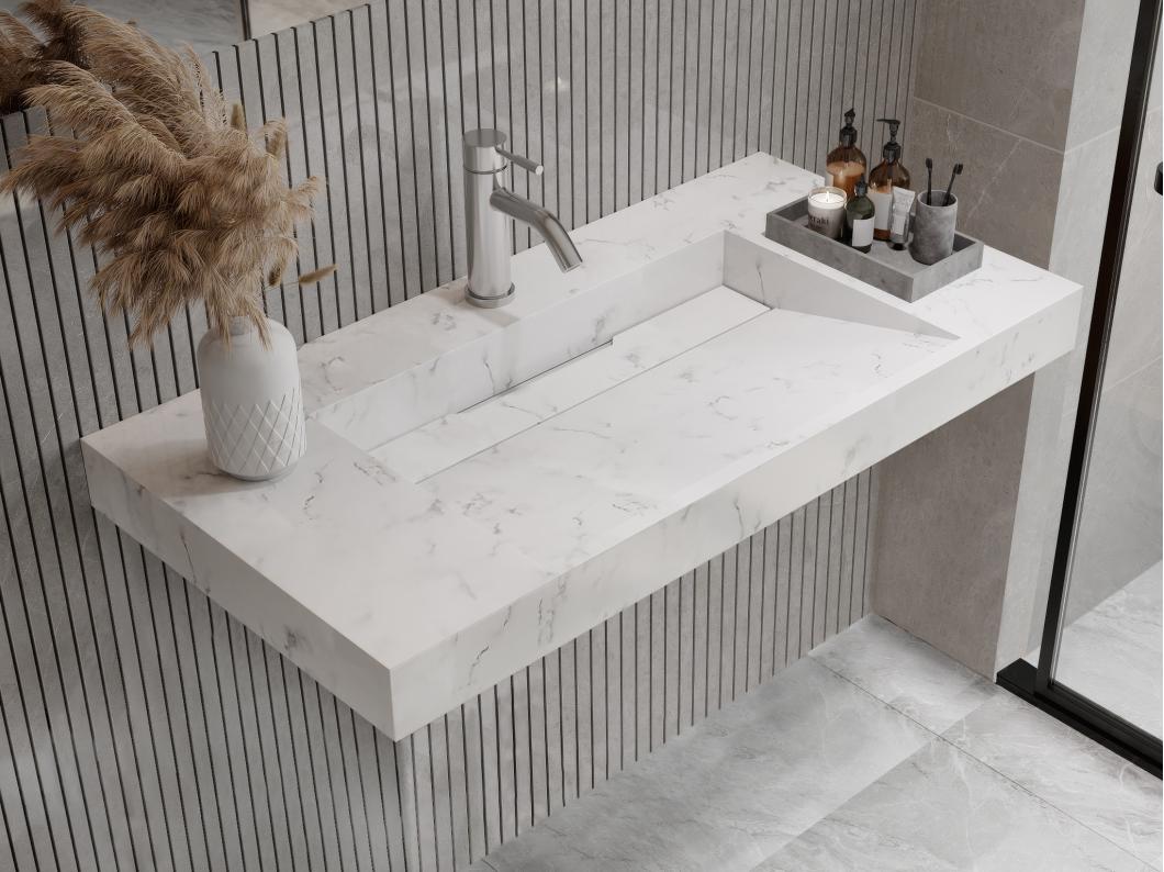 Umywalka wisząca solid surface biała - szer. 90,2 x gł. 45,2 x wys. 8 cm - TAKOTNA