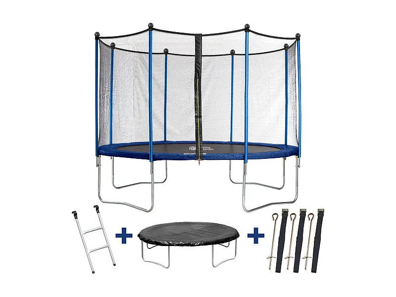 "Happy" trampoline - Ø 3,65 m m - met net + ladder + afdekking + verankeringsset