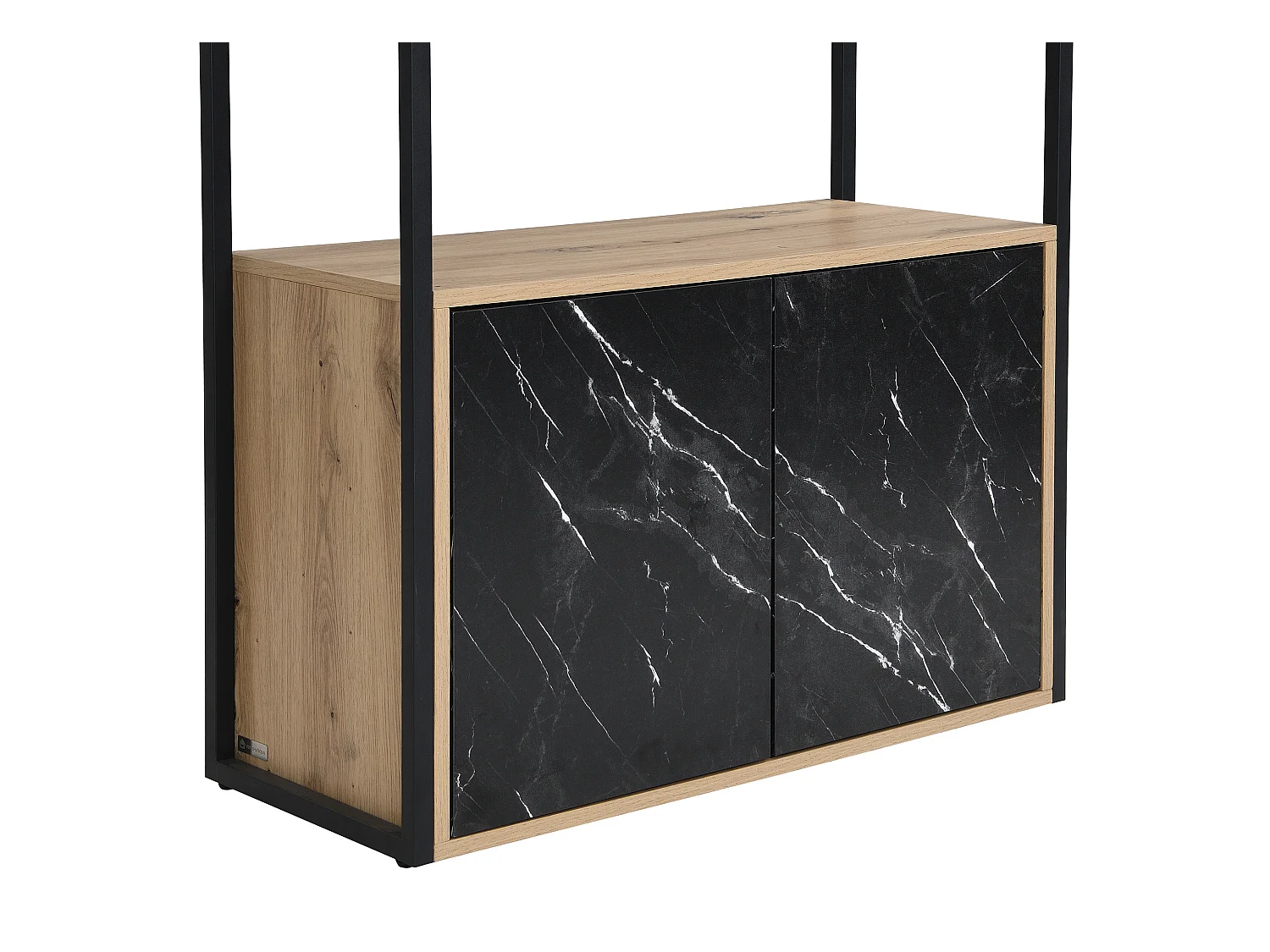 Bibliothèque avec 4 portes et 2 niches en MDF et acier - Effet marbre noir et naturel - YELANIA