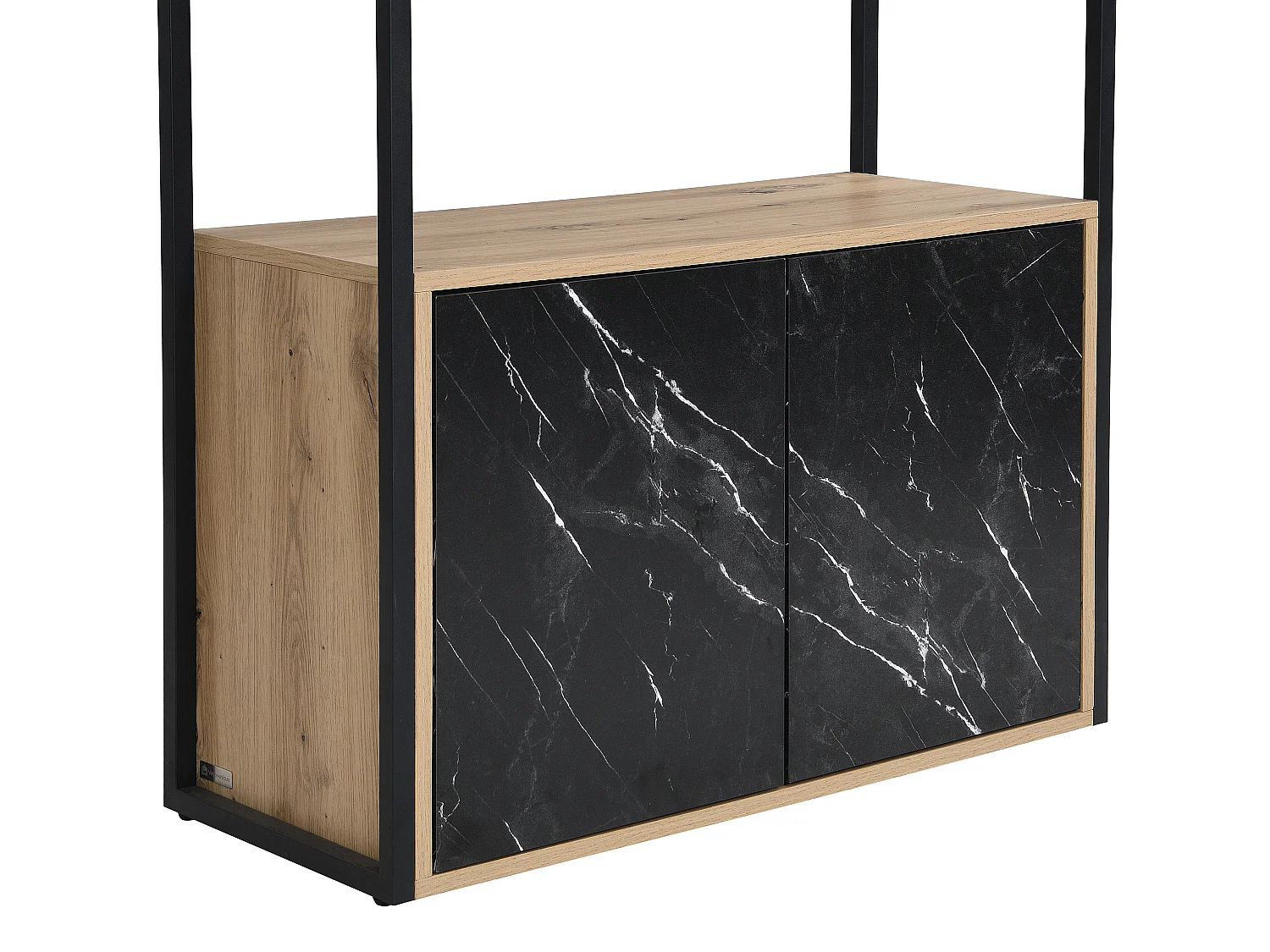 Bibliothèque avec 4 portes et 2 niches en MDF et acier - Effet marbre noir et naturel - YELANIA