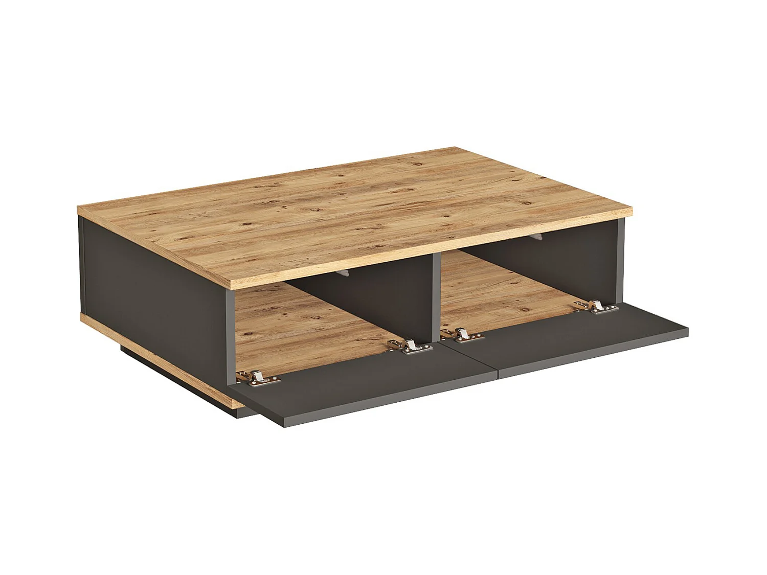 Couchtisch mit 2 Türen - Holzfarben & Anthrazit - LOTULA