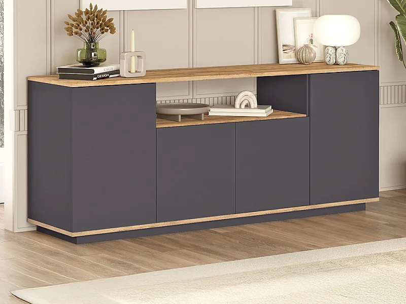 Sideboard mit 4 Türen & 1 Regal - Anthrazit & Holzfarben - LOTULA