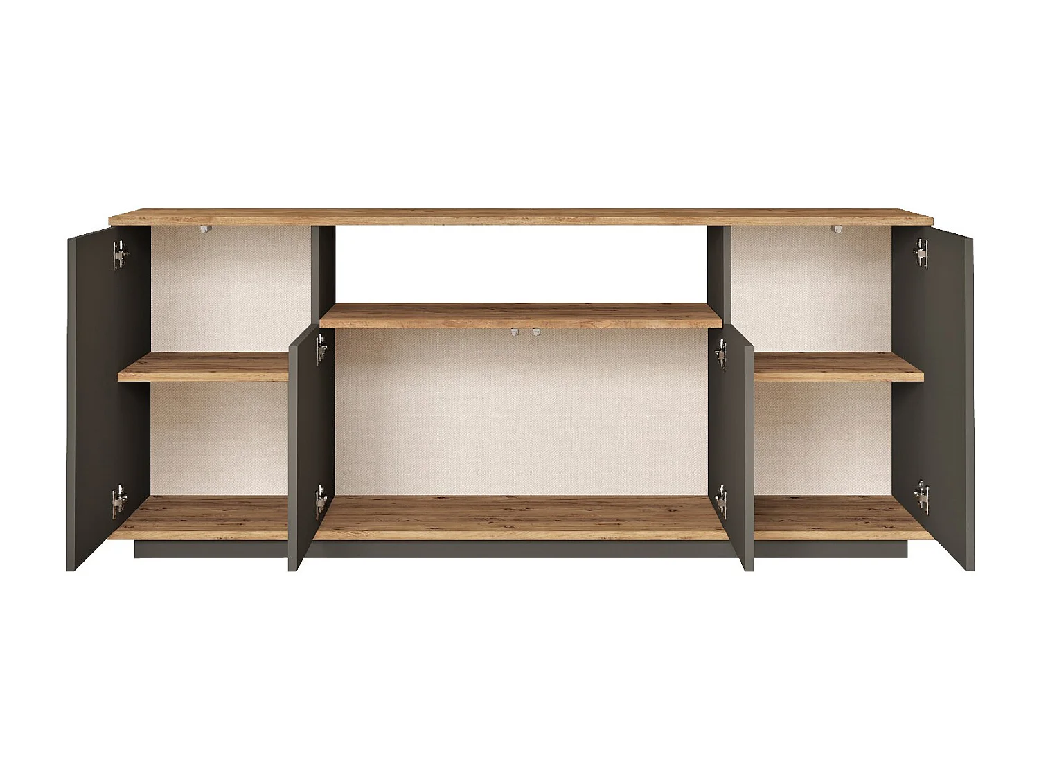 Sideboard mit 4 Türen & 1 Regal - Anthrazit & Holzfarben - LOTULA