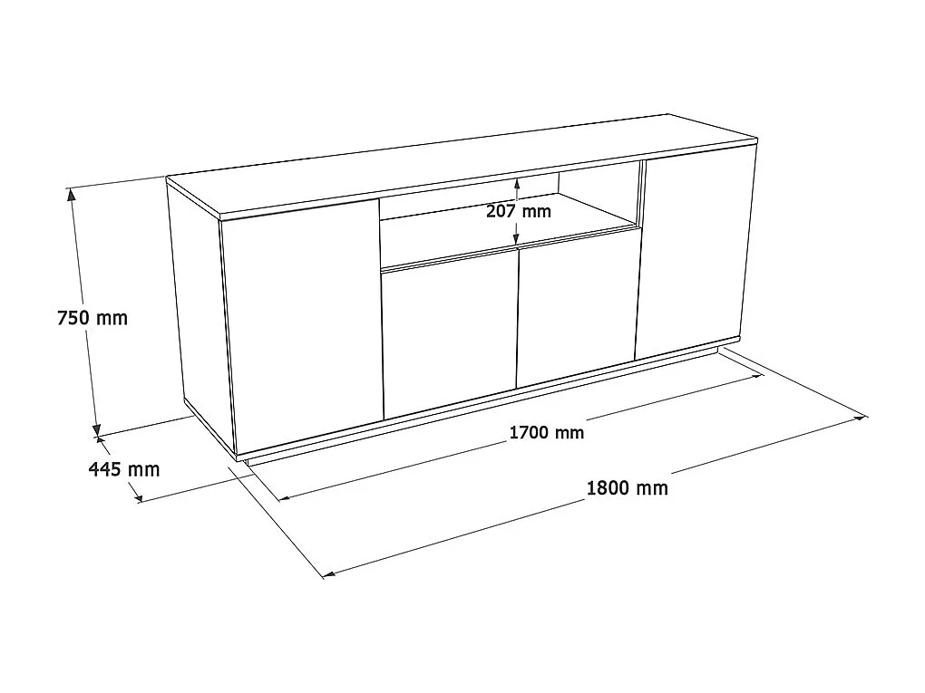 Sideboard mit 4 Türen & 1 Regal - Anthrazit & Holzfarben - LOTULA