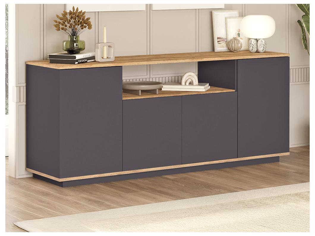 Buffet avec 4 portes et 1 étagère - Anthracite et naturel - LOTULA