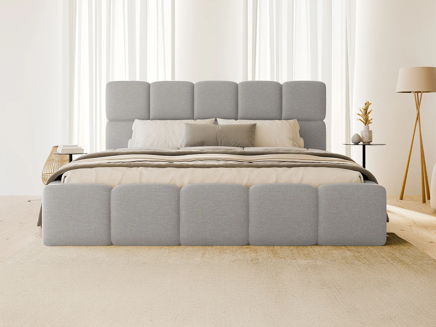 Lit coffre 140 x 190cm - Tissu chiné - Gris clair + Matelas - DAMADO de Pascal Morabito