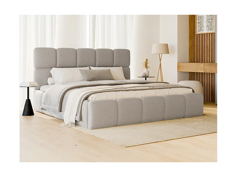 Lit coffre 160 x 200cm - Tissu chiné - Gris clair + Matelas - DAMADO de Pascal Morabito