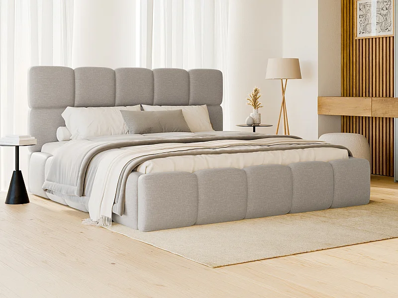 Letto con contenitore 160 x 200 cm Tessuto chiné Grigio + Materasso DAMADO di PASCAL MORABITO