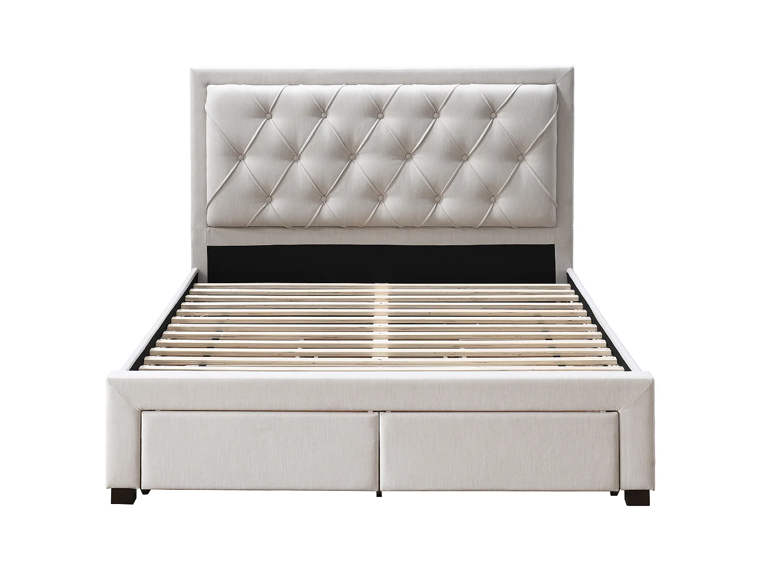 Łóżko z szufladami 160 × 200 cm – Tapicerowane – Beżowe + Materac – LEOPOLD