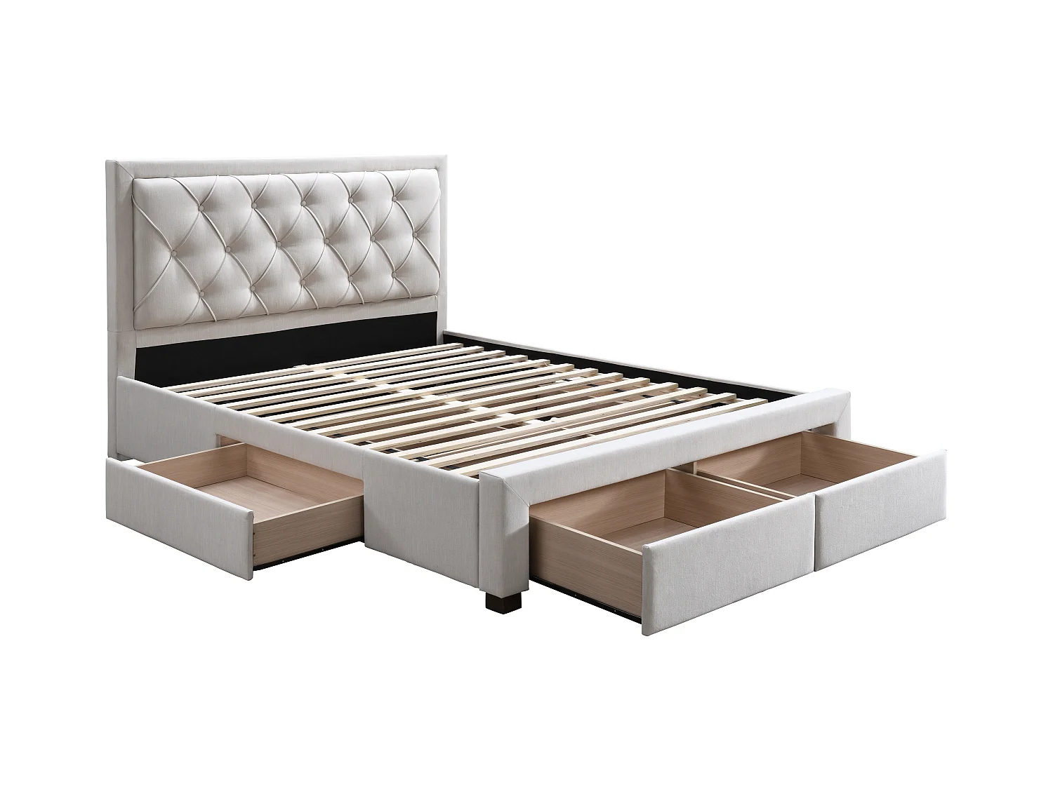 Letto con Cassetti 160 x 200 cm Tessuto Beige + Materasso - LEOPOLD