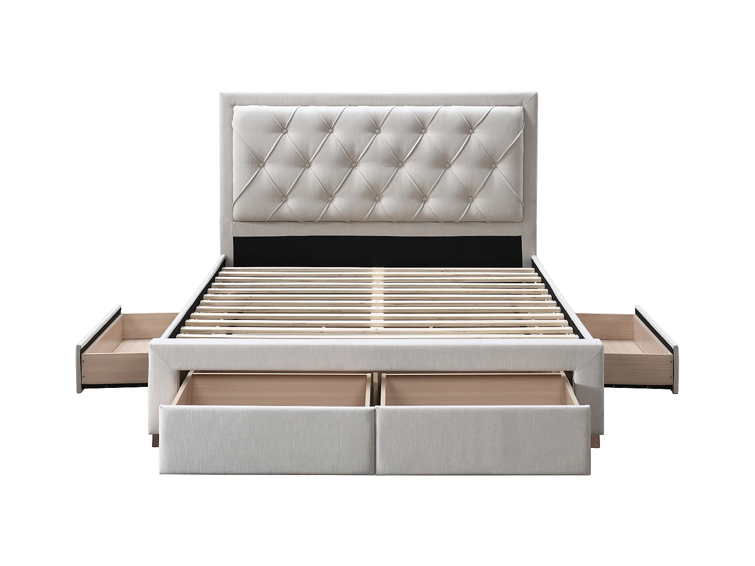 Letto con Cassetti 160 x 200 cm Tessuto Beige + Materasso - LEOPOLD