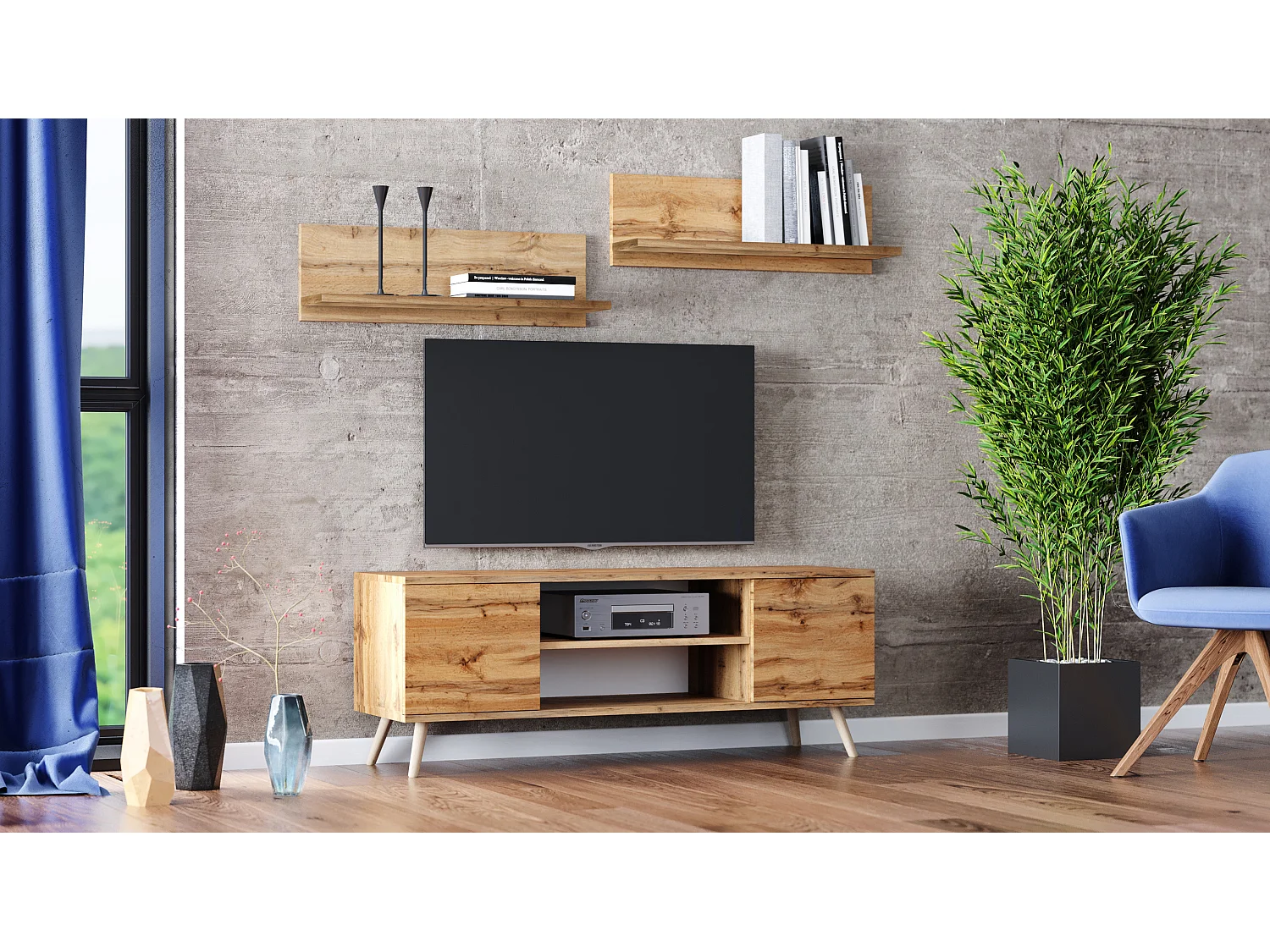 Etagère au style industriel SELM 100 cm - Chêne foncé