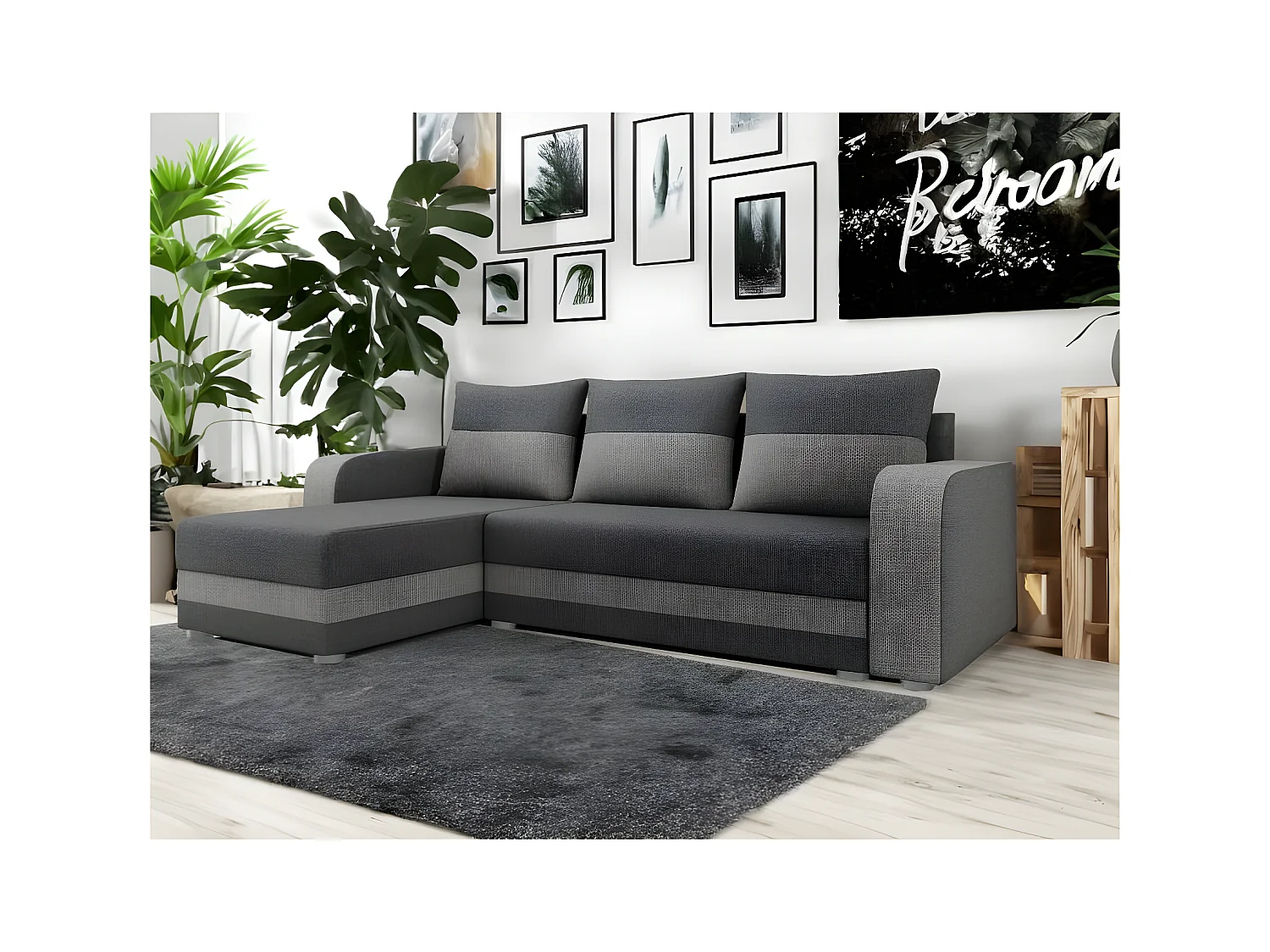 Canapé d'angle convertible NOLATIO reversible gris clair et gris foncé