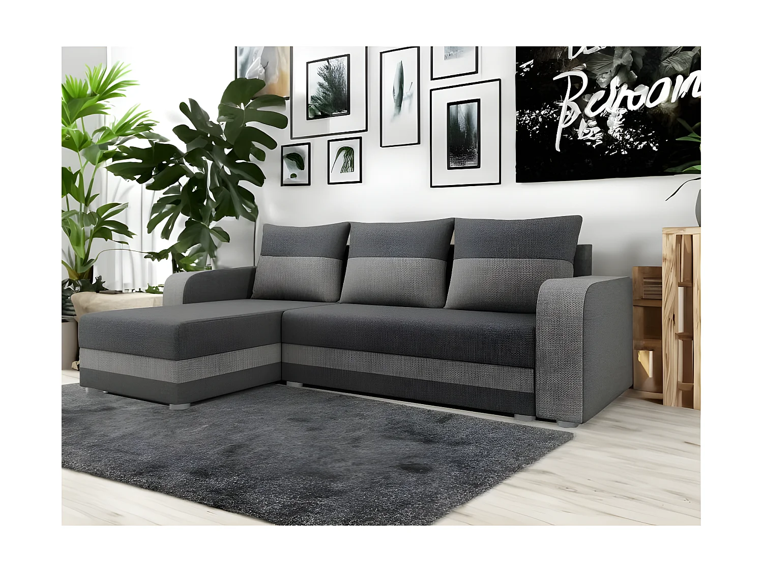 Canapé d'angle convertible NOLATIO reversible gris clair et gris foncé