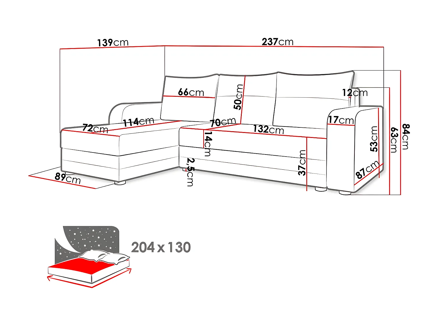 Canapé d'angle convertible NOLATIO reversible gris clair et gris foncé