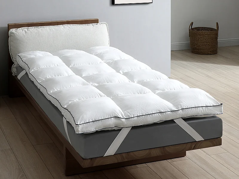 Topper antiacaro 1pz 90x190 Rivest. satin 120fili/cm2 imbot. 1000g/m2 Bianco Blu  - PRESTIGIA di Palacio