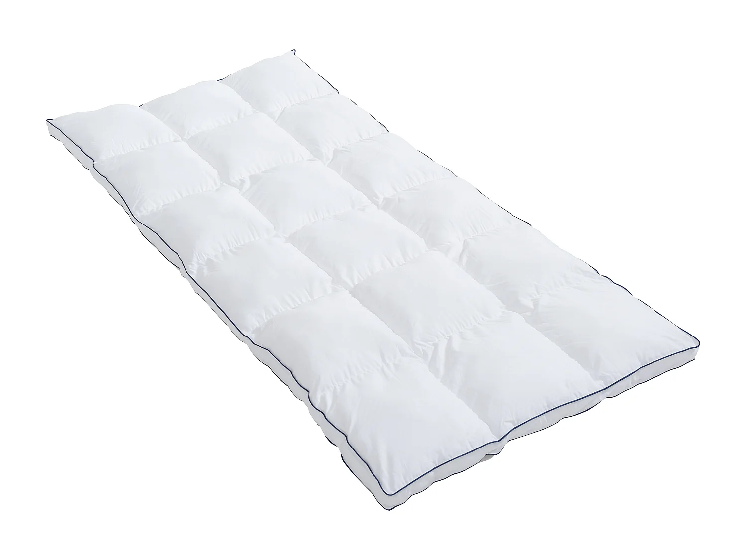 Surconfort de matelas anti-acariens 1 place - 90x 190 cm - Enveloppe satin 120 fils/cm2 - garnissage 1000gr/m2 - Blanc passepoil bleu - PRESTIGIA de Palacio