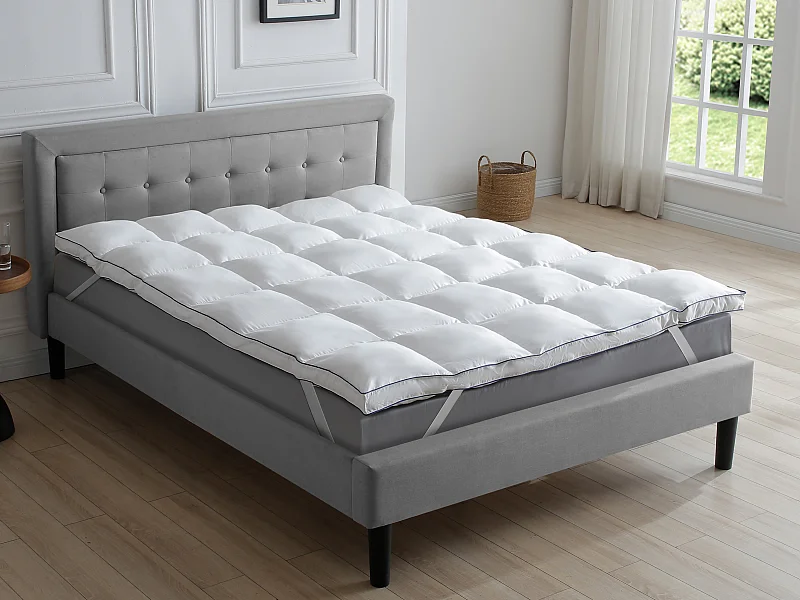 Topper antiacaro 2pz 140x190cm Satin 120 fili/cm2 imbot. 1000 g/m2 Bianco profilo Blu  - PRESTIGIA di Palacio