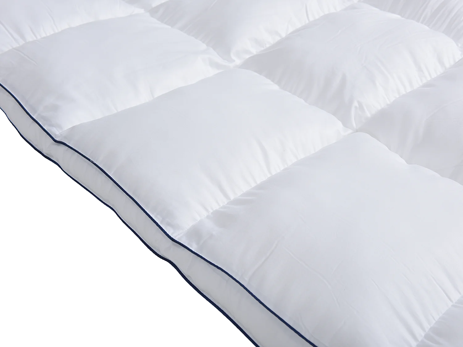 Surconfort de matelas anti-acariens 2 places - 180 x 200 cm - Enveloppe satin 120 fils/cm2 - garnissage 1000gr/m2 - Blanc passepoil bleu - PRESTIGIA de Palacio