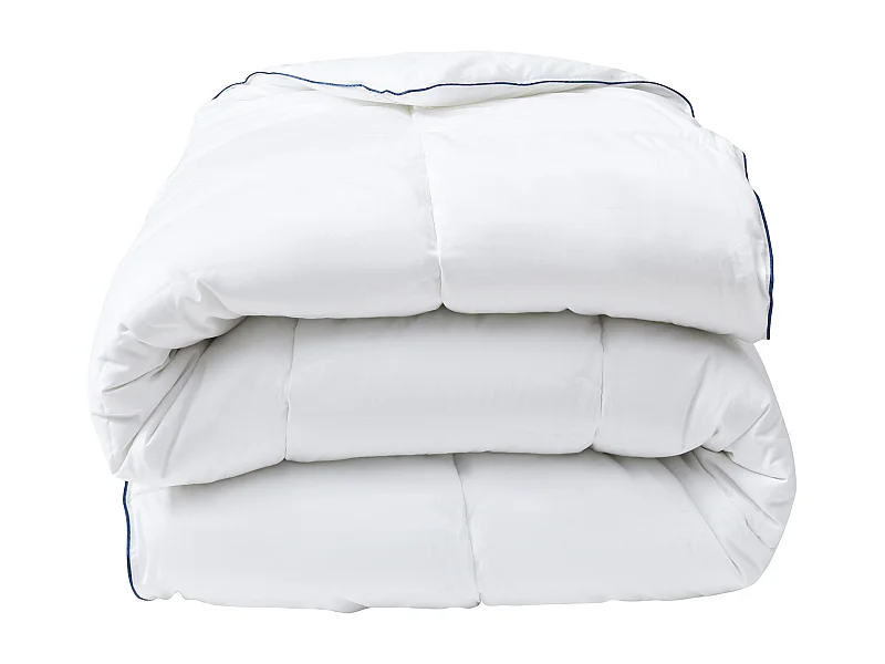 Couette anti-acariens tempérée - 220 x 240 cm - Enveloppe satin 120 fils/cm² - Garnissage 300gr/m² - Blanc passepoil bleu - PRESTIGIA de Palacio