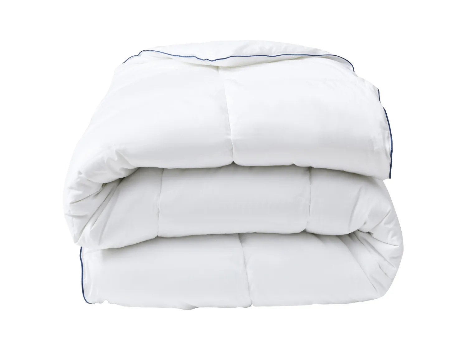 Kołdra średniej grubości przeciwroztoczowa - 240 x 260 cm - Satynowa poszwa 120 nici/cm² - Wypełnienie 300 g/m² - Biały z niebieską obwódką - PRESTIGIA marki Palacio