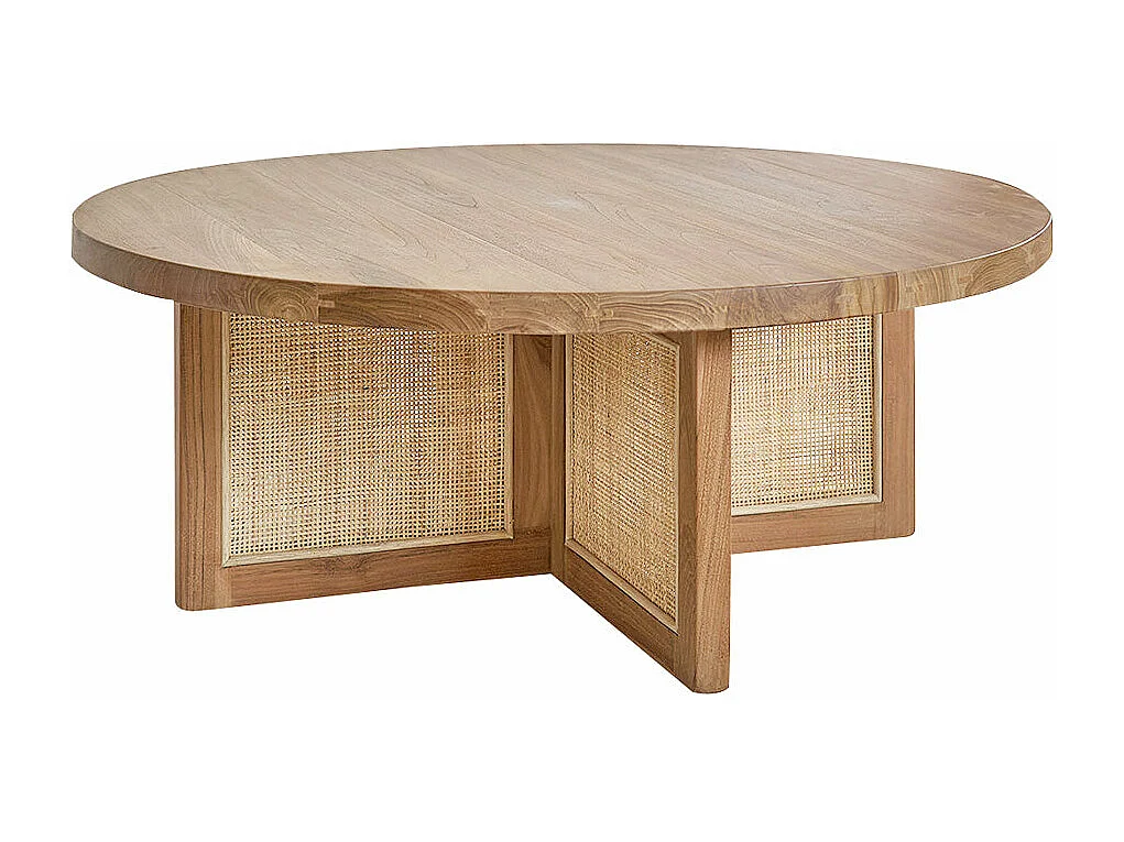 Tavolo basso rotondo in teak massello piede vimini Ø 100 cm