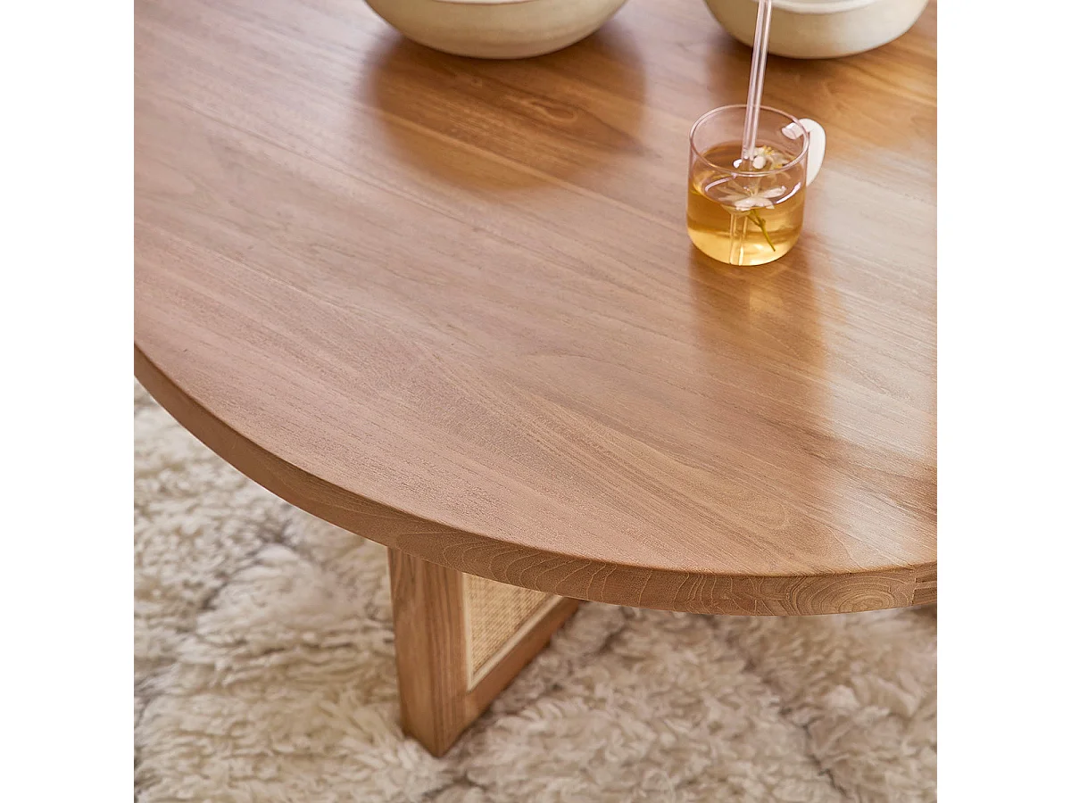 Table basse ronde en teck massif pied cannage 100 cm