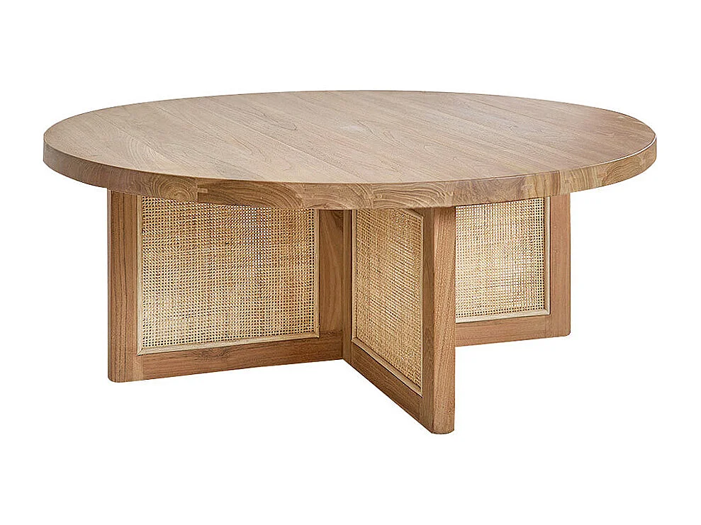 Table basse en teck massif et cannage 100 cm