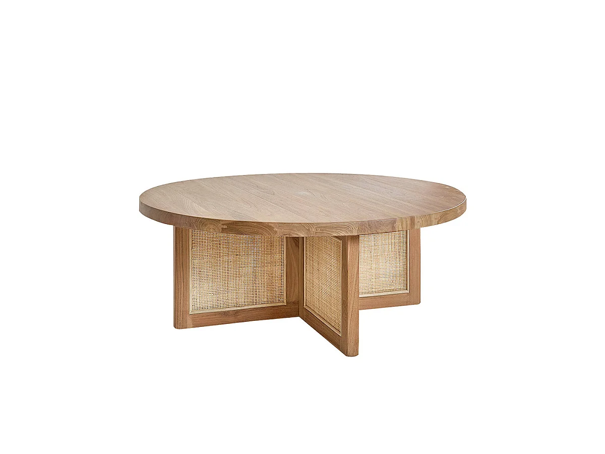 Table basse en teck massif et cannage 100 cm